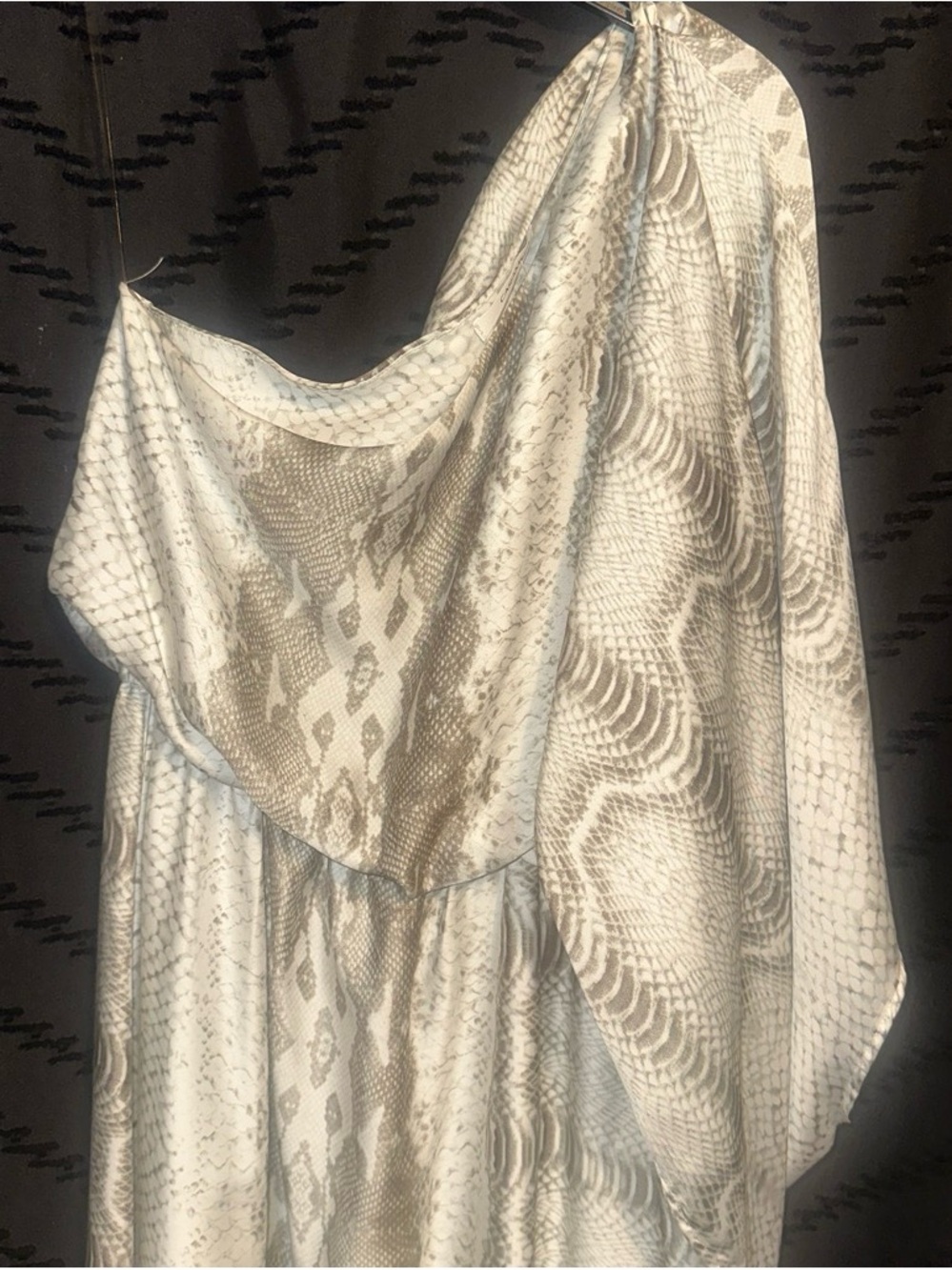 Neutral Snake-Print Women's Dress - Elegant One-Shoulder Style